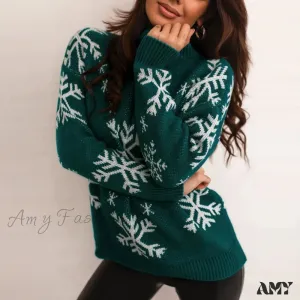 Snowflake Print Oversized Christmas Sweater
