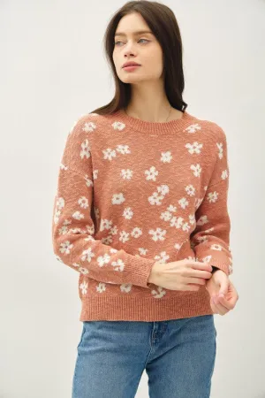 Soft Petals Terracotta Floral Pullover Sweater