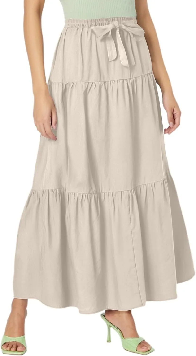 Summer Maxi Skirts for Women 2025 Tiered A Line Pleated Drawstring Long Skirt Boho Flowy Casual Vacation Skirts