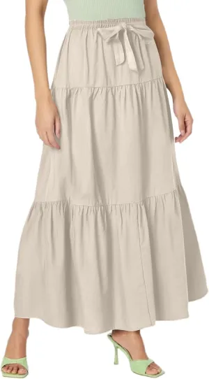 Summer Maxi Skirts for Women 2025 Tiered A Line Pleated Drawstring Long Skirt Boho Flowy Casual Vacation Skirts