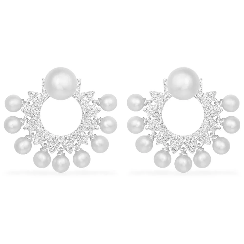 Sun Ear Jackets With Pearls - Silver