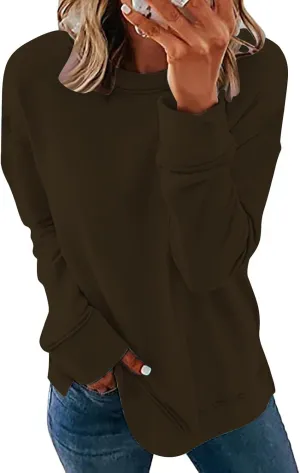 Sweater for Women Round Neck Long Sleeve Sweatshirt Casual Loose Fit Solid Colour Trendy Fall Pullover Tops 2024
