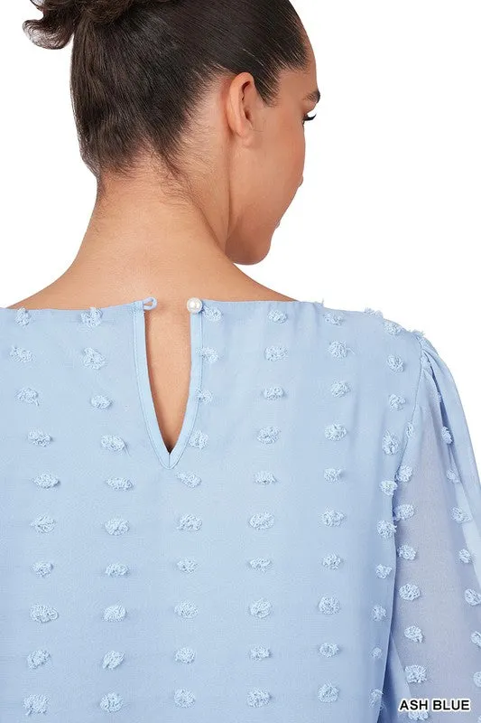 Swiss Dot Round Neck Blouse - Zenana