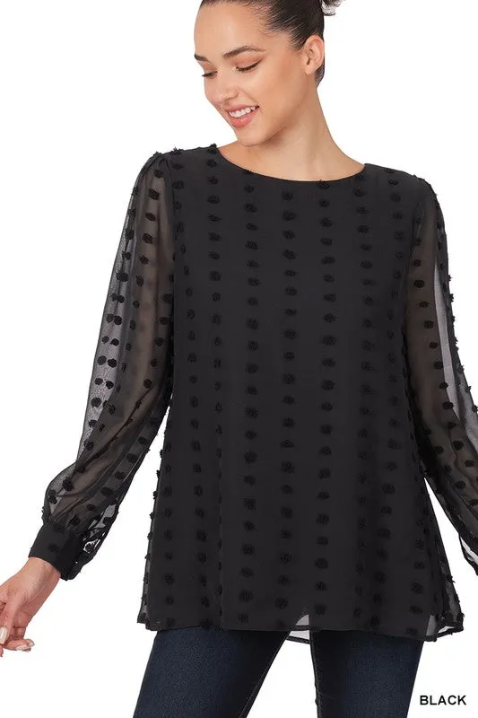 Swiss Dot Round Neck Blouse - Zenana