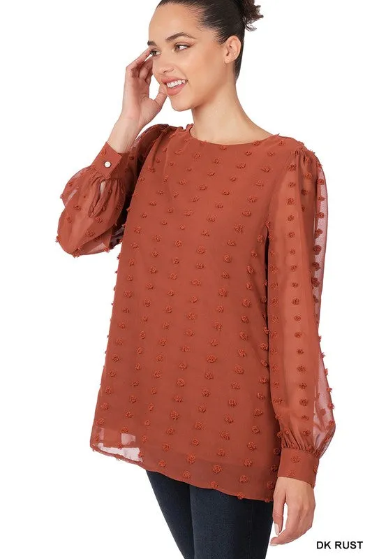 Swiss Dot Round Neck Blouse - Zenana