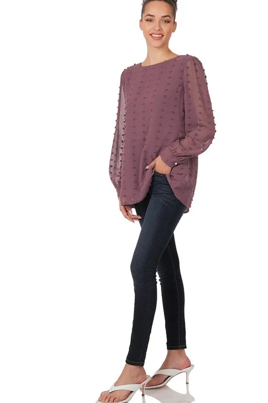 Swiss Dot Round Neck Blouse - Zenana