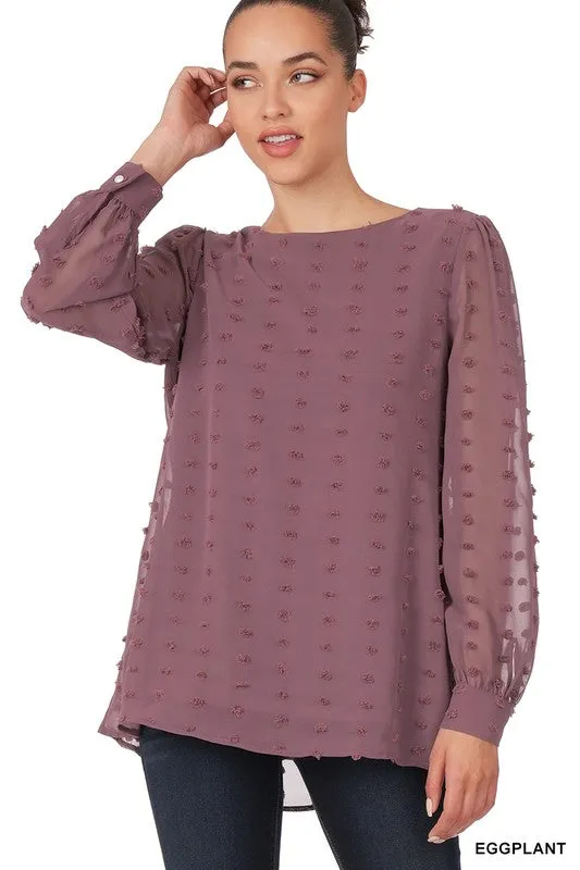 Swiss Dot Round Neck Blouse - Zenana