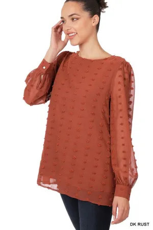 Swiss Dot Round Neck Blouse - Zenana