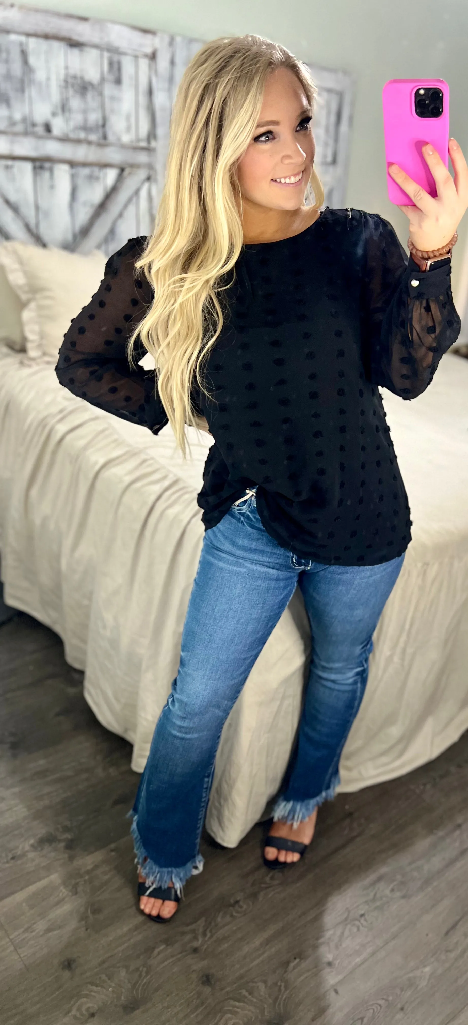 Swiss Dot Round Neck Blouse