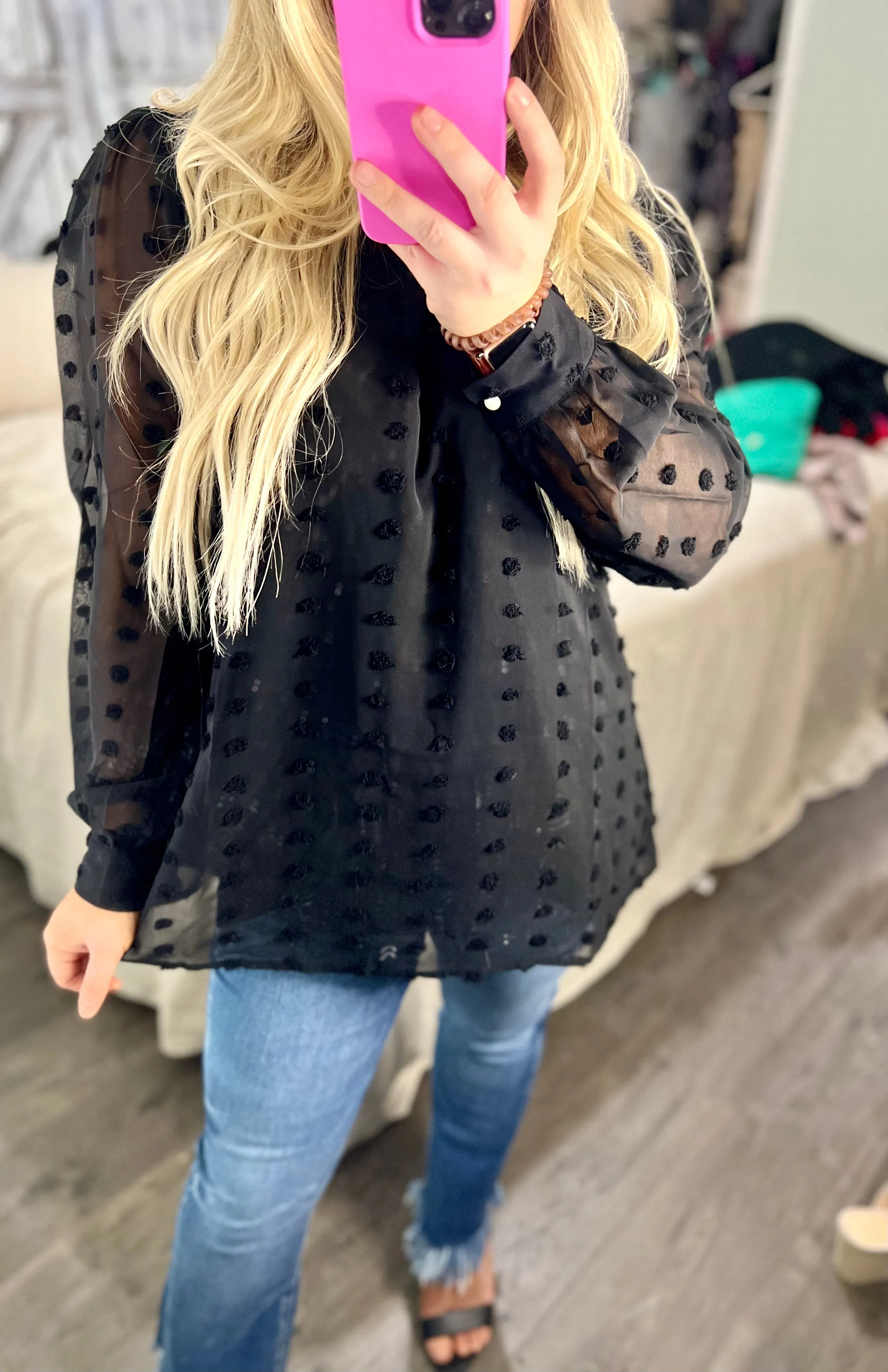 Swiss Dot Round Neck Blouse