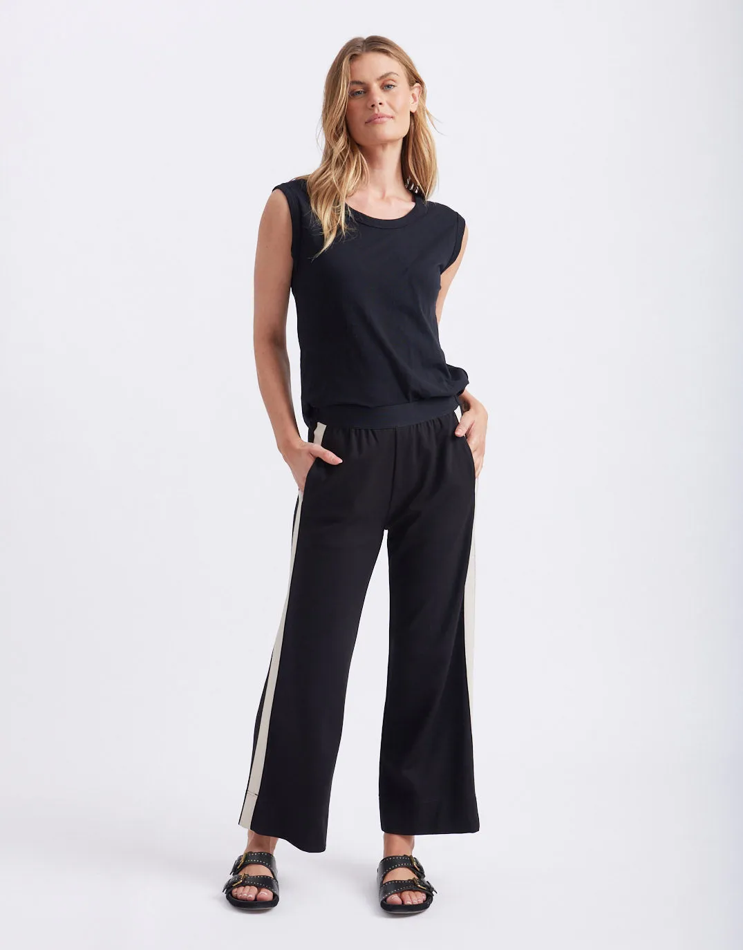 Timeless 7/8 Ponte Pant - Black/Beige Stripe
