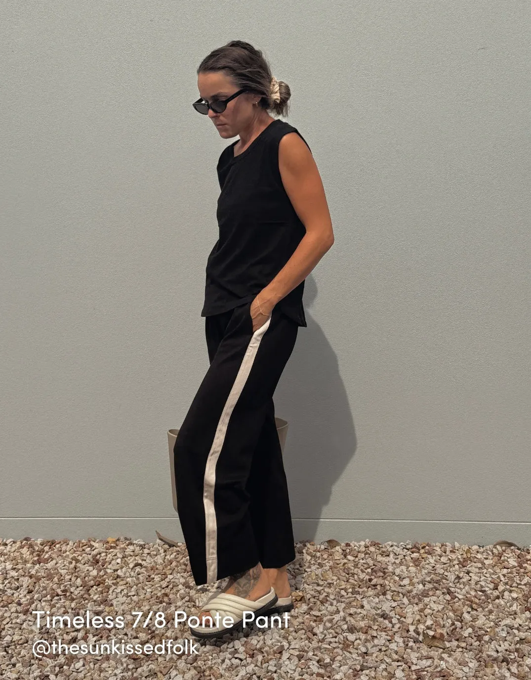 Timeless 7/8 Ponte Pant - Black/Beige Stripe