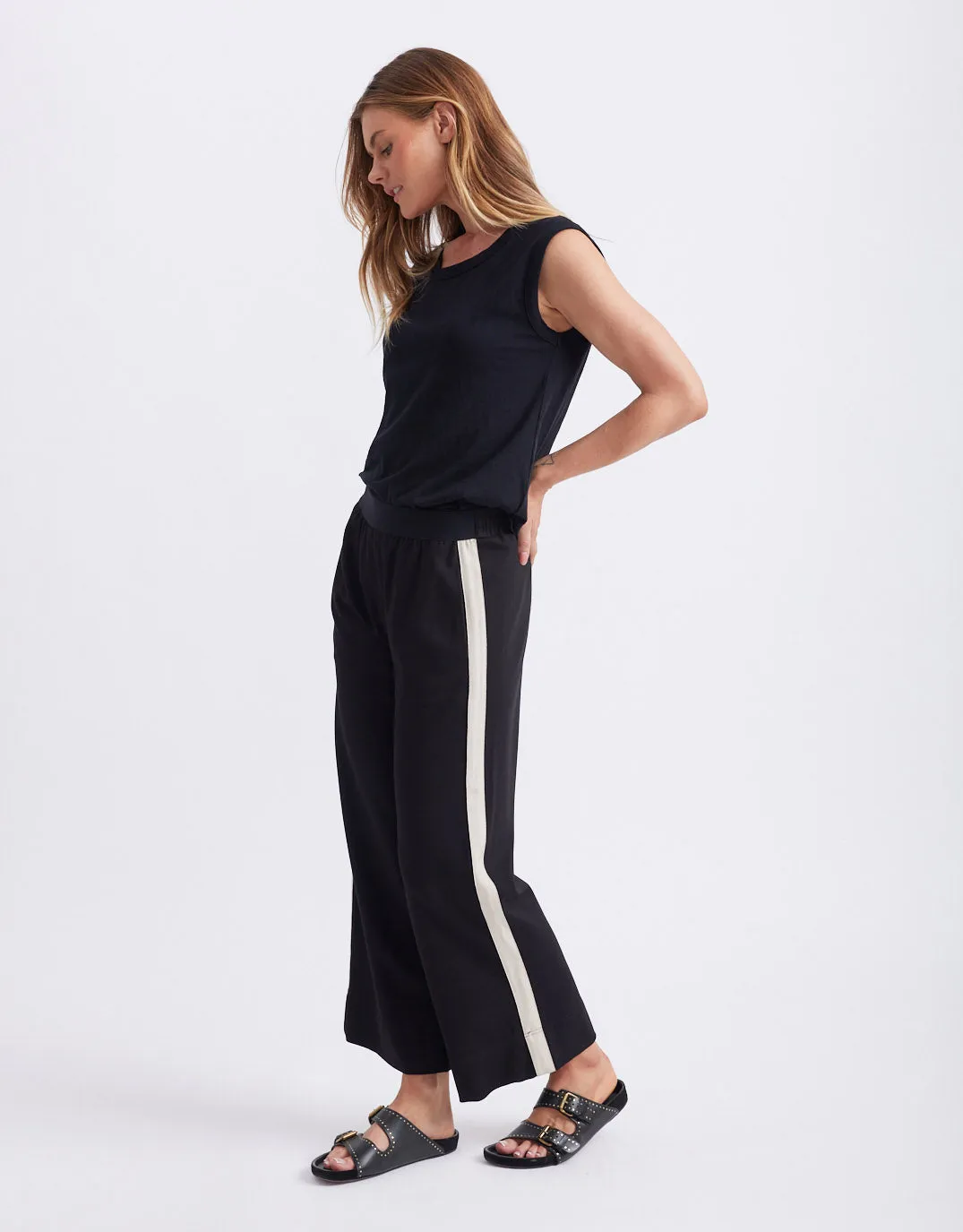 Timeless 7/8 Ponte Pant - Black/Beige Stripe