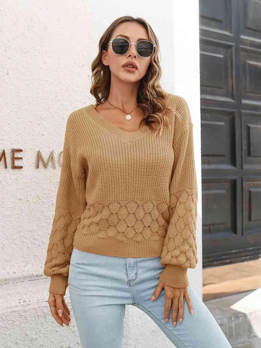 Toasty In Style V-Neck Balloon Sleeve Sweater