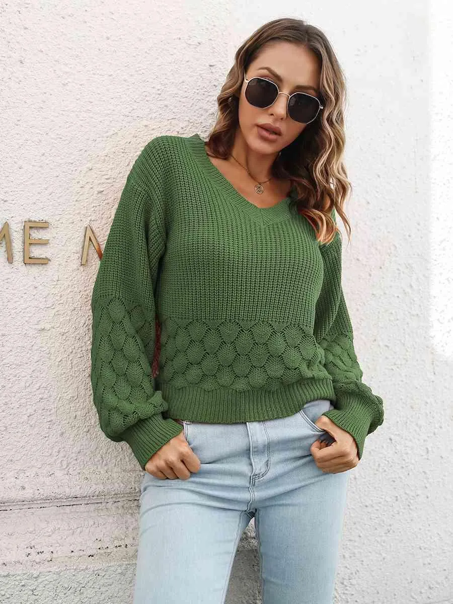 Toasty In Style V-Neck Balloon Sleeve Sweater