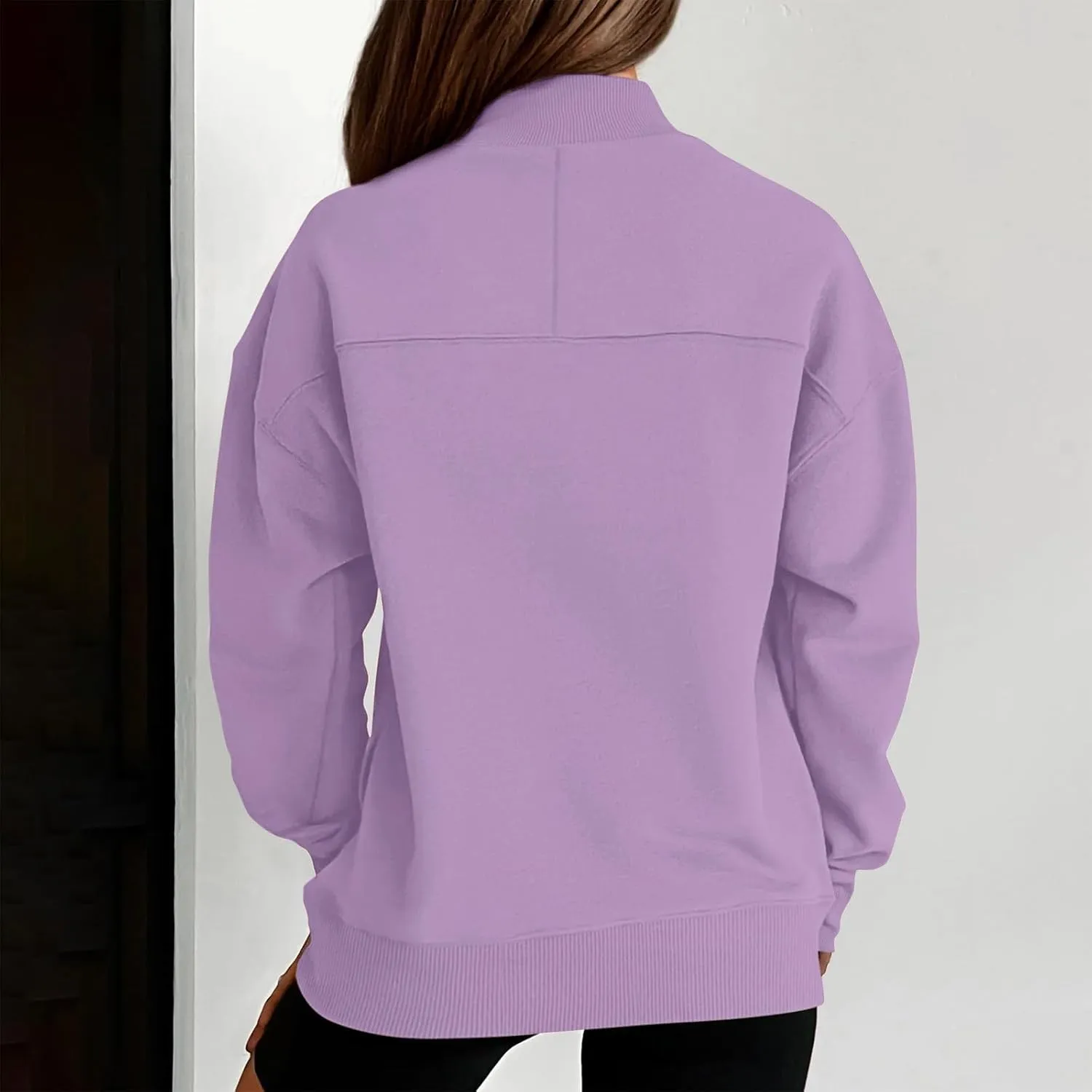 Trendy Sweatshirt for Women with Pockets Stretchy Mock Neck Tops Drop Shoulder Solid Color Pullover Hoodie Y2K