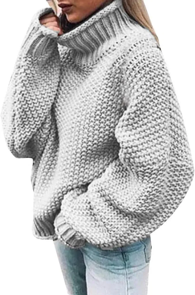 Turtleneck Sweater Women Oversized Knit Sweater Chunky Pullover Sweater Vintage Jumper Tops Winter Casual Tunic 2024