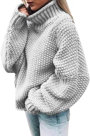 Turtleneck Sweater Women Oversized Knit Sweater Chunky Pullover Sweater Vintage Jumper Tops Winter Casual Tunic 2024