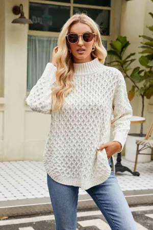 Warm Satisfaction Curve Hem Mock Neck Sweater