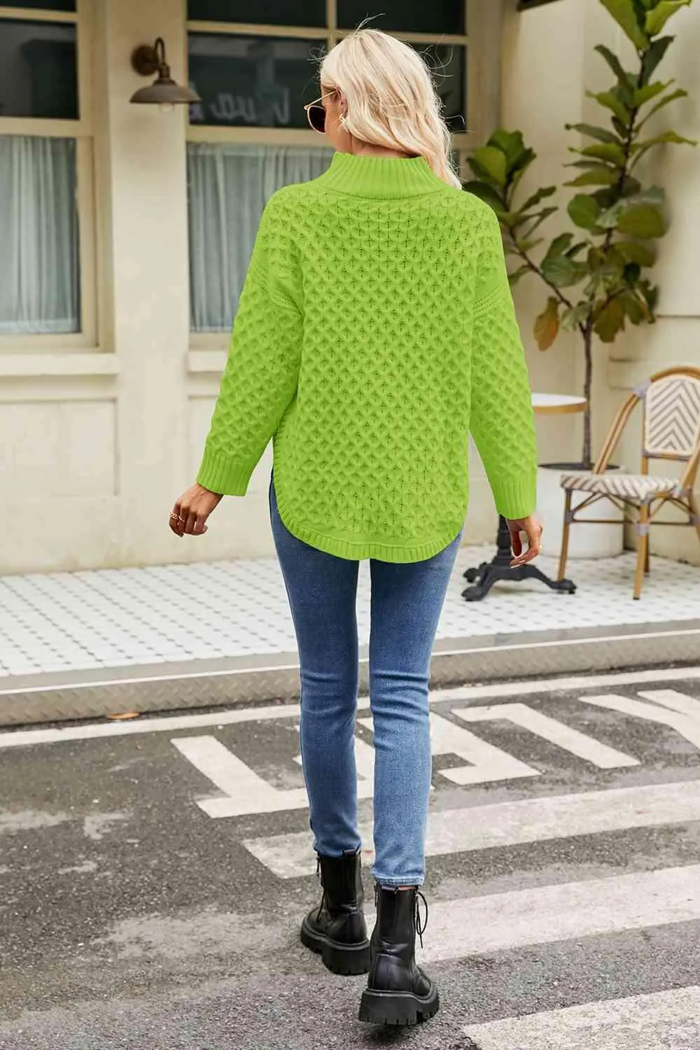 Warm Satisfaction Curve Hem Mock Neck Sweater