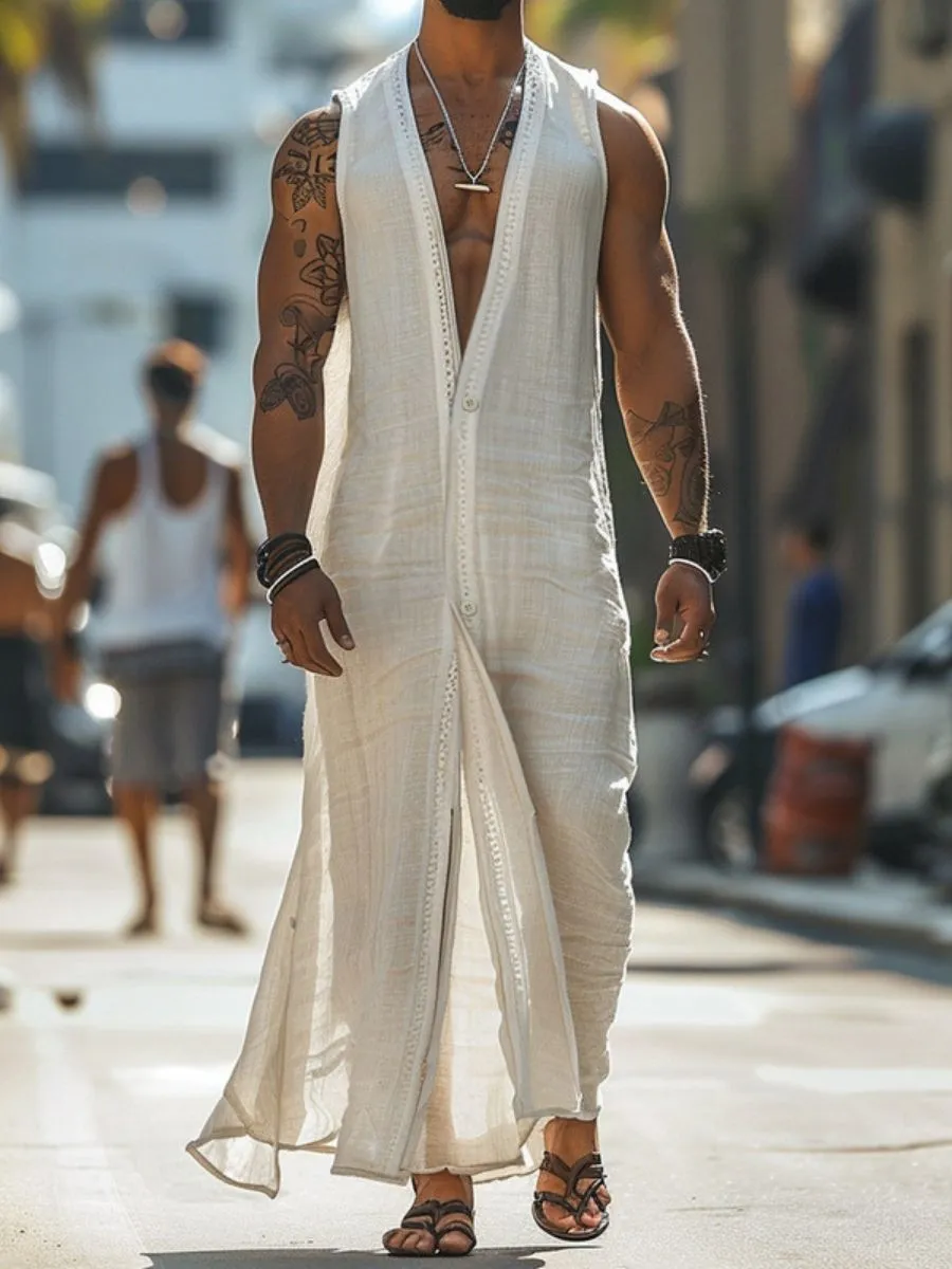 White Long Sleeveless Vest