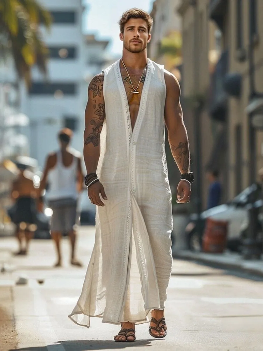 White Long Sleeveless Vest