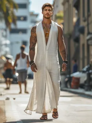 White Long Sleeveless Vest