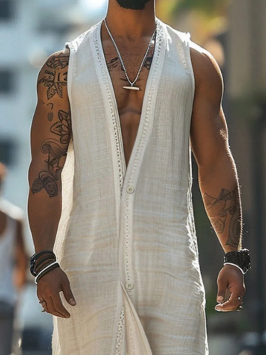 White Long Sleeveless Vest