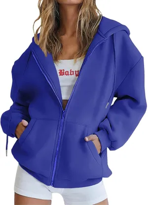 Women 2024 Zip Up Oversized Sweatshirt Long Sleeve Jackets Comfort Casual Sweaters Y2K Trendy Fall Fashion Clothes