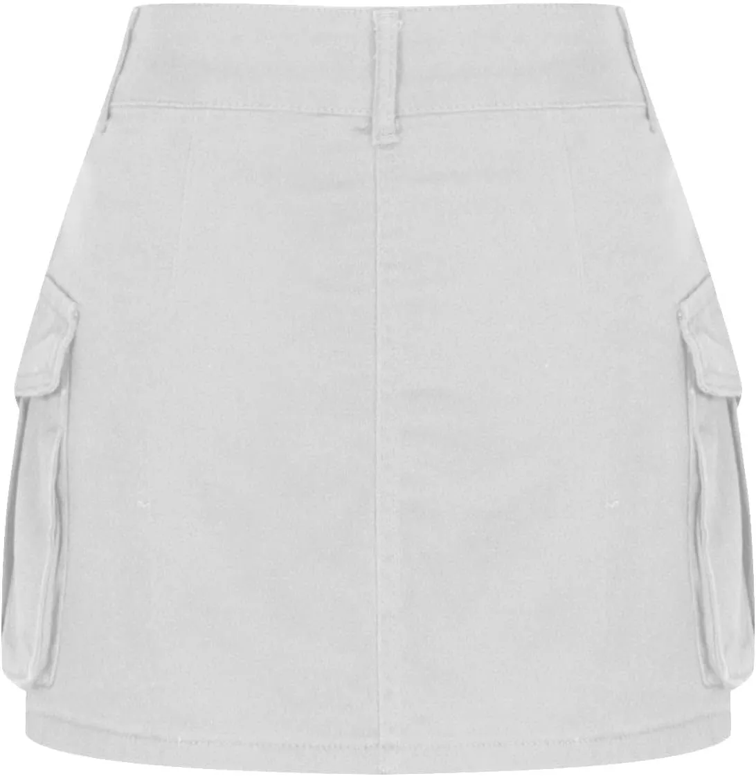 Women Casual Flap Pocket High Waist Straight Cargo Skirts Y2K Mini Skirts Solid Color Bodycon Skirts