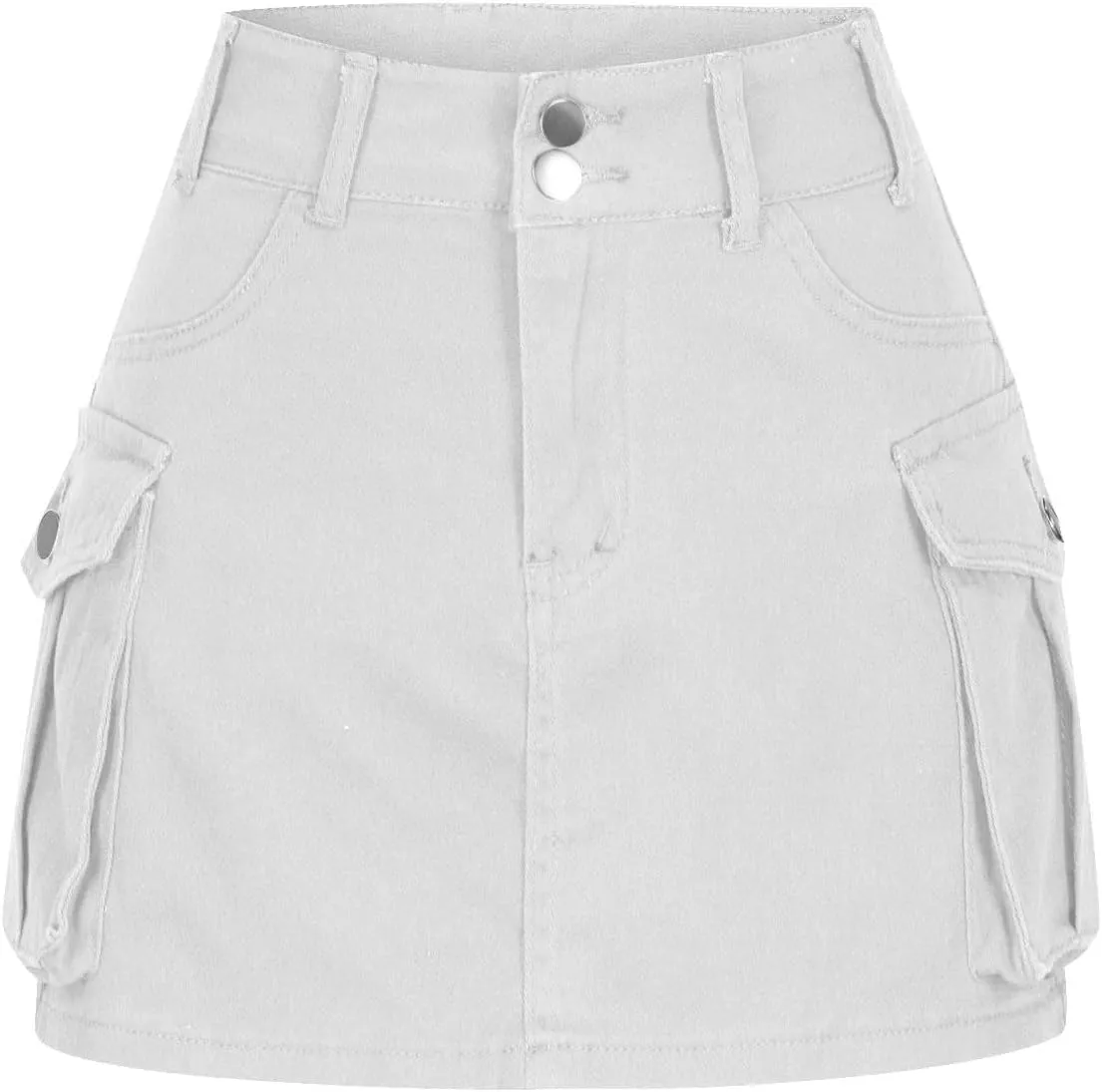 Women Casual Flap Pocket High Waist Straight Cargo Skirts Y2K Mini Skirts Solid Color Bodycon Skirts