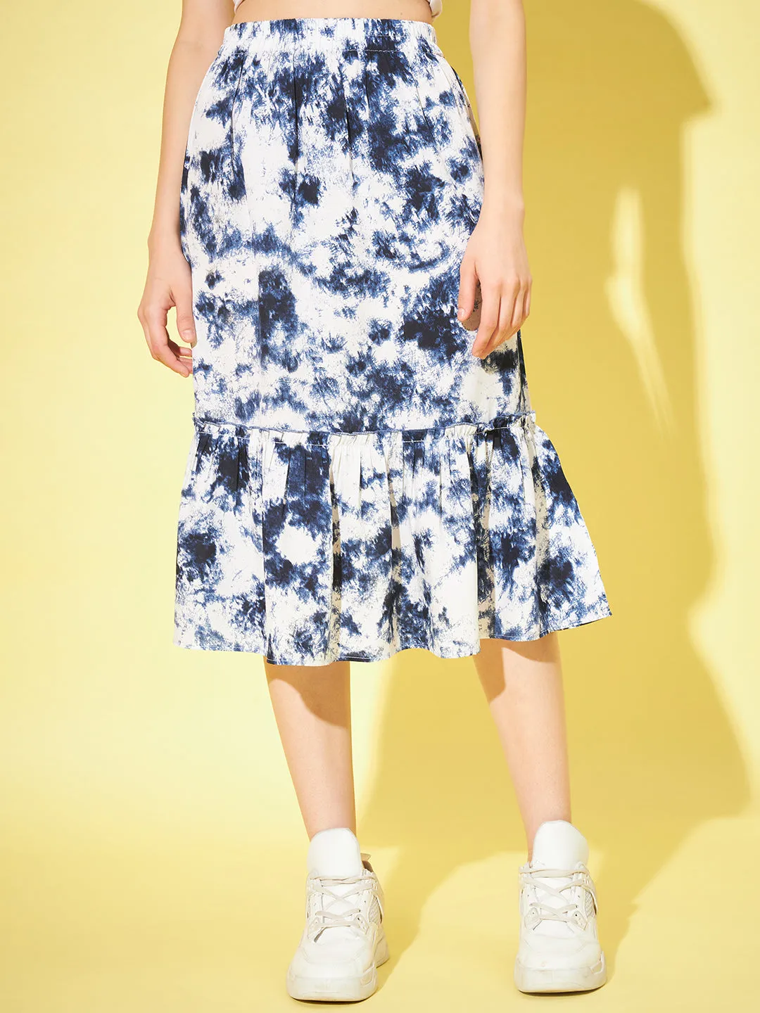 Women Crepe Dyed Flared Midi Skirt