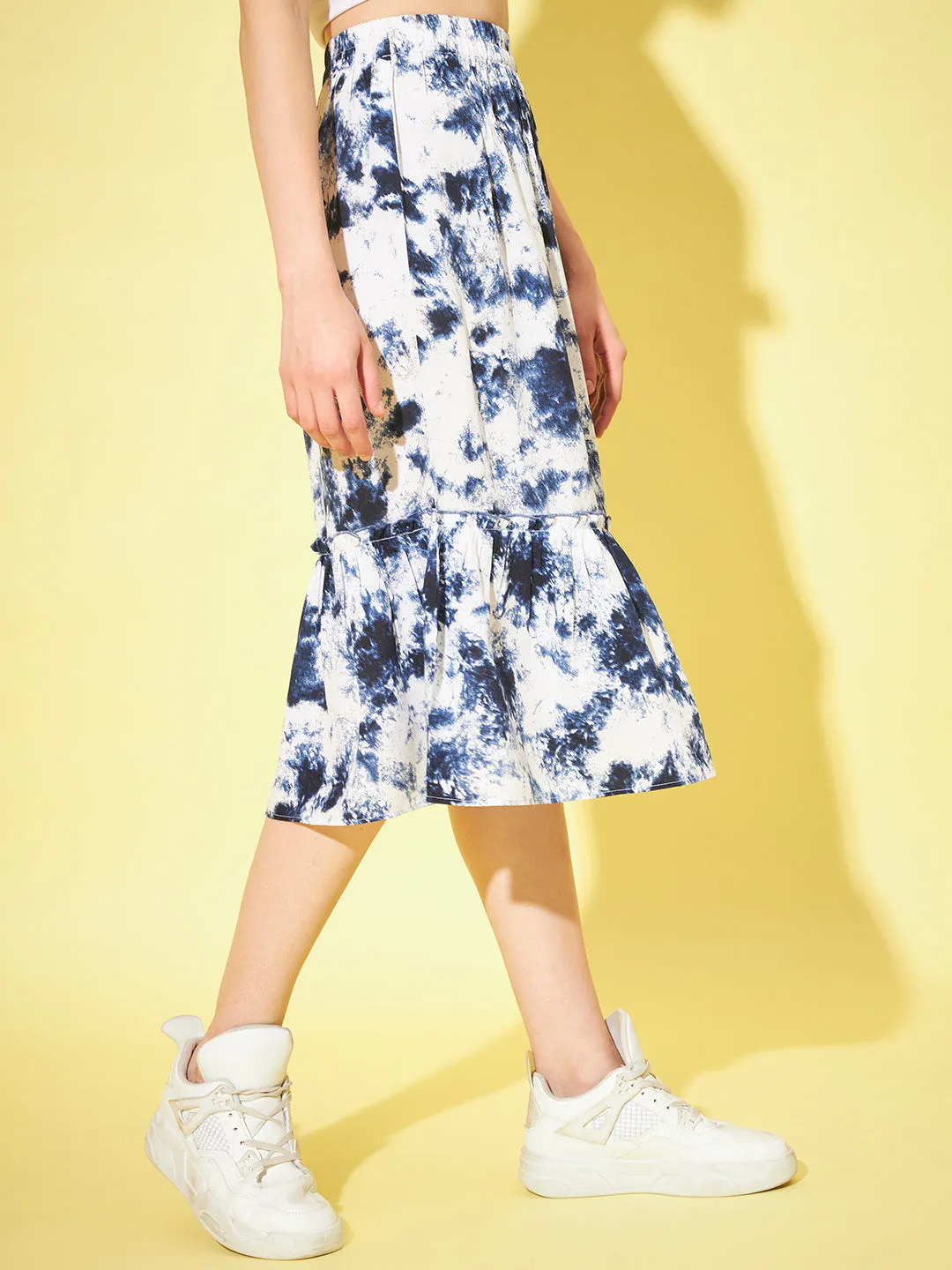 Women Crepe Dyed Flared Midi Skirt