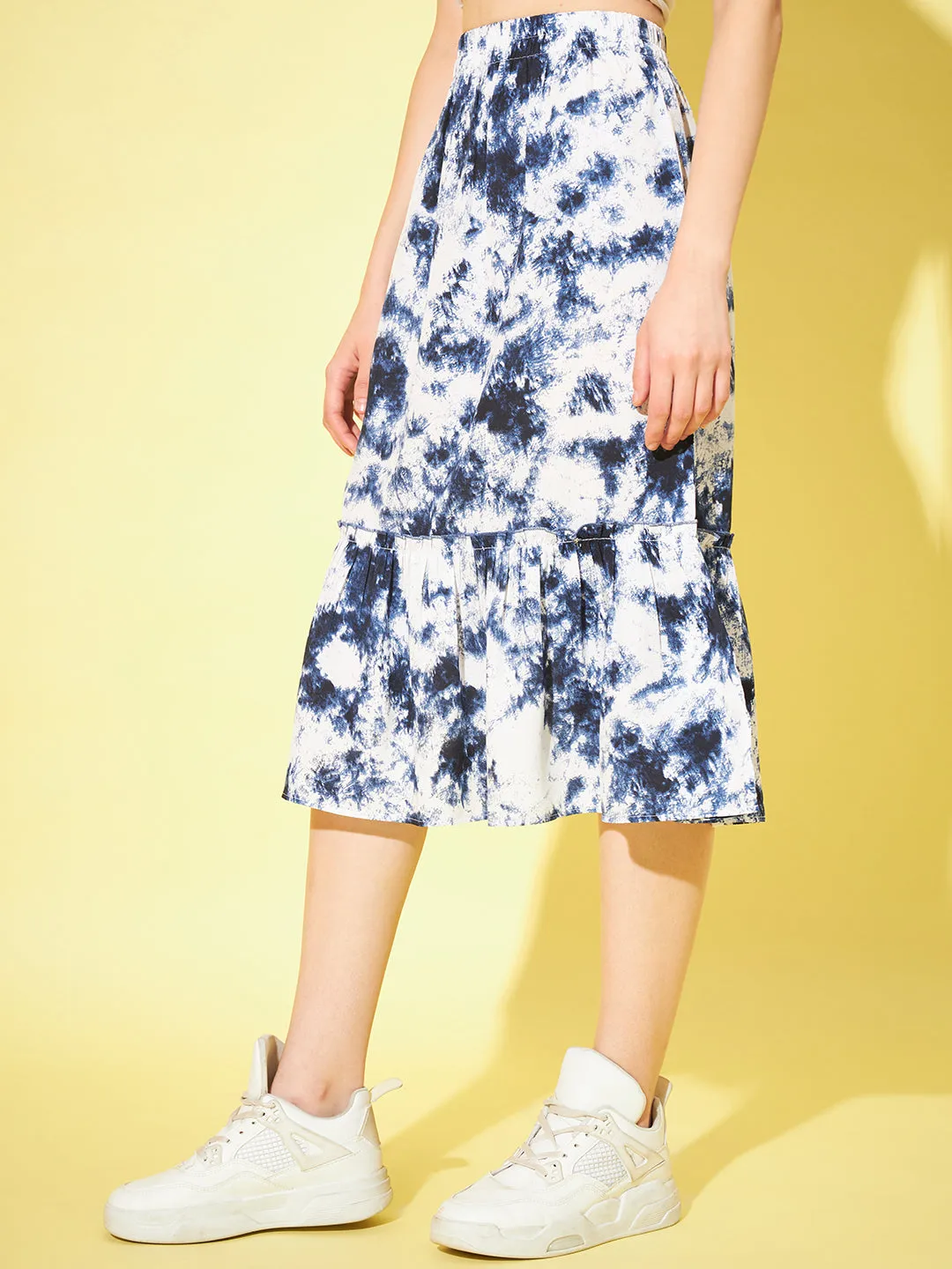 Women Crepe Dyed Flared Midi Skirt