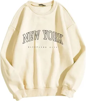 Women Oversized Sweatshirt Hoodies Letter Graphic Print Sweatshirts Casual Long Sleeve Crewneck Shirt Blouses