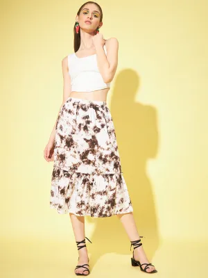Women Tie And Dye Crepe Midi Flared Skirt