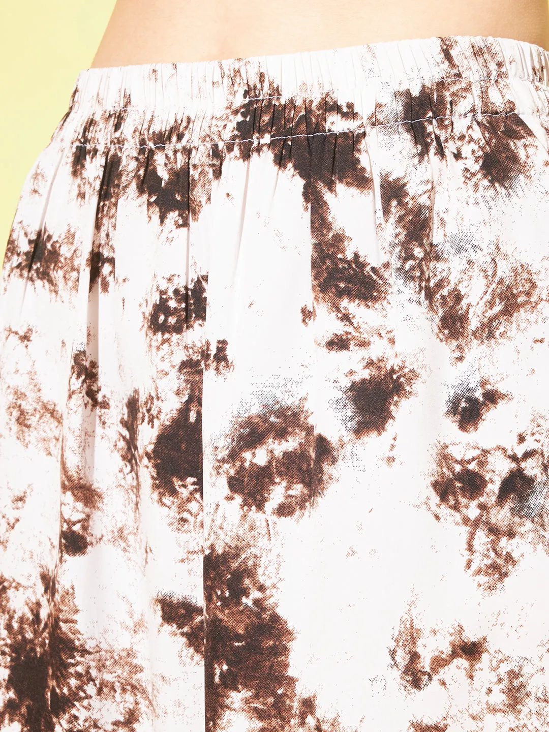 Women Tie And Dye Crepe Midi Flared Skirt