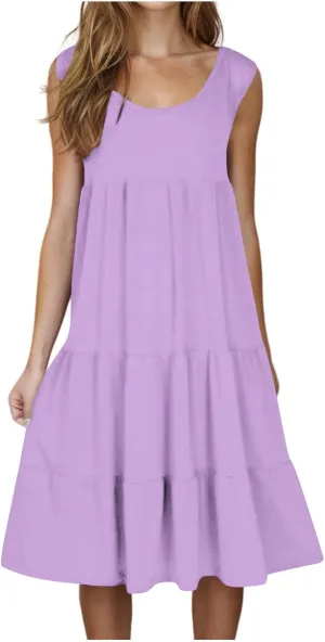 Women's Dresses Plus Size Sleeveless Crew Neck Peplum Mini Sundresses 2025 Summer Beach Coverup Dress for Teen Girls