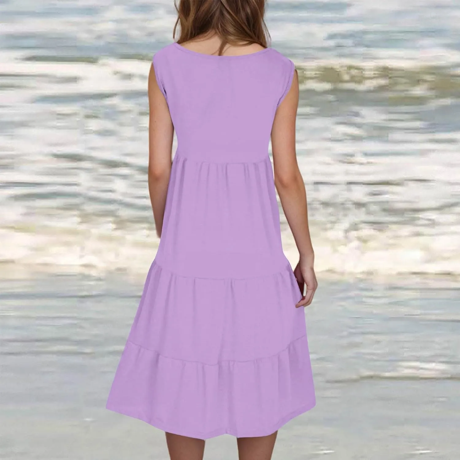 Women's Dresses Plus Size Sleeveless Crew Neck Peplum Mini Sundresses 2025 Summer Beach Coverup Dress for Teen Girls