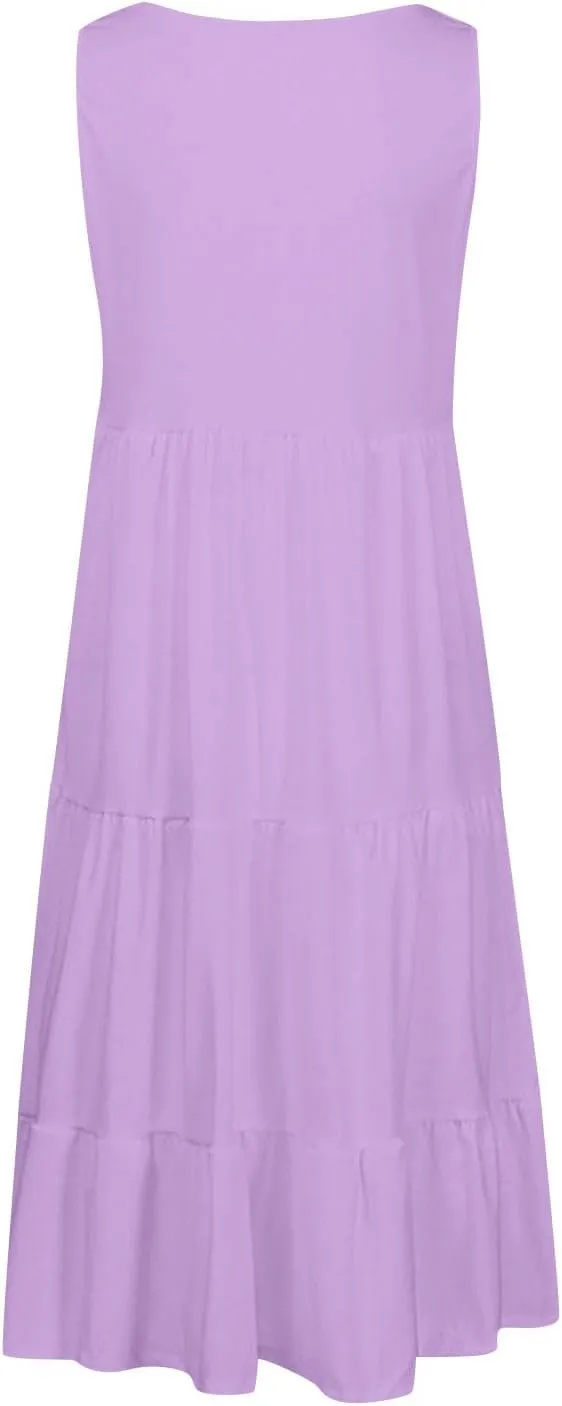 Women's Dresses Plus Size Sleeveless Crew Neck Peplum Mini Sundresses 2025 Summer Beach Coverup Dress for Teen Girls