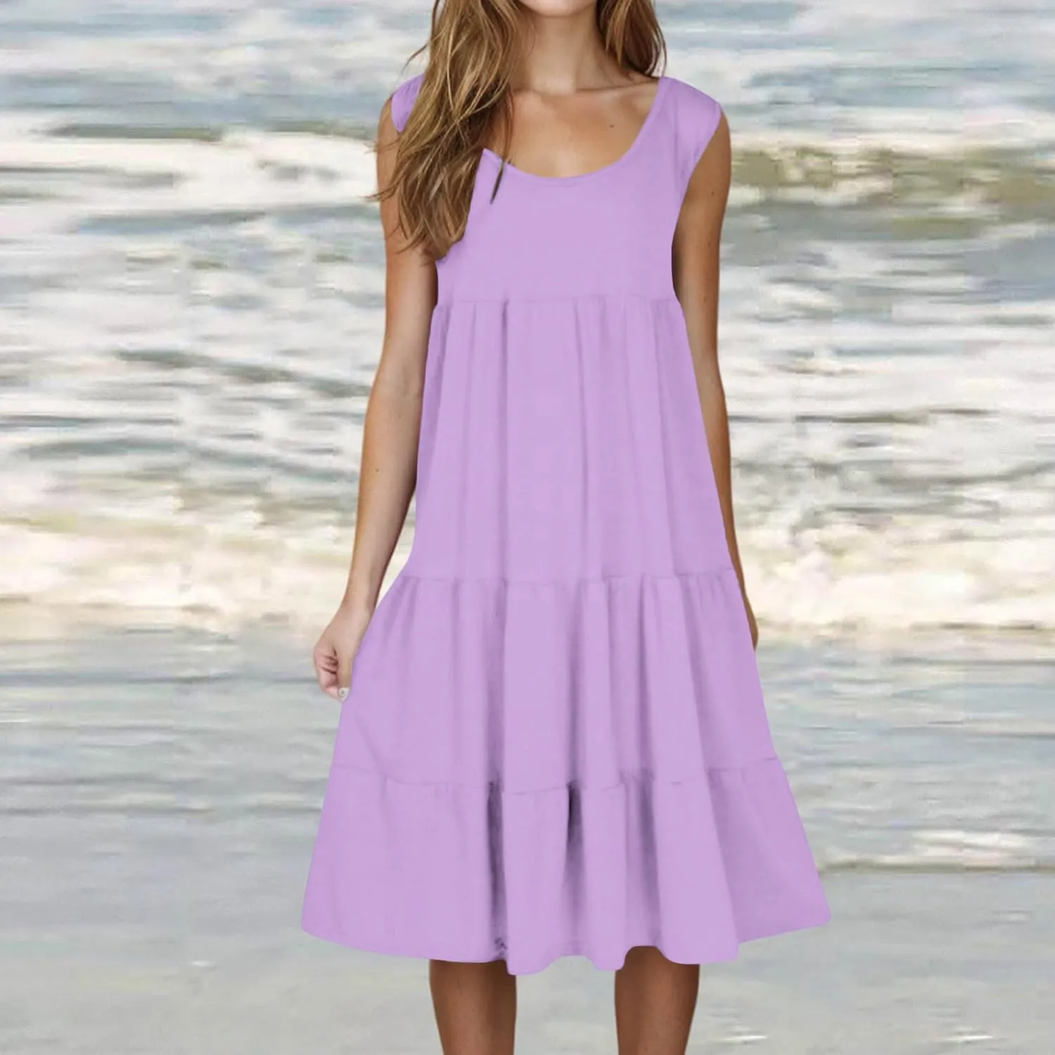 Women's Dresses Plus Size Sleeveless Crew Neck Peplum Mini Sundresses 2025 Summer Beach Coverup Dress for Teen Girls