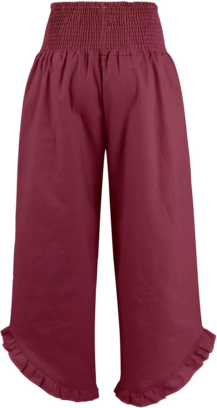 Women's Pants High Waisted Straight Leg Work,Womens Dress Sweatpants Petite, Linen Cotton Slit Baggy Waist