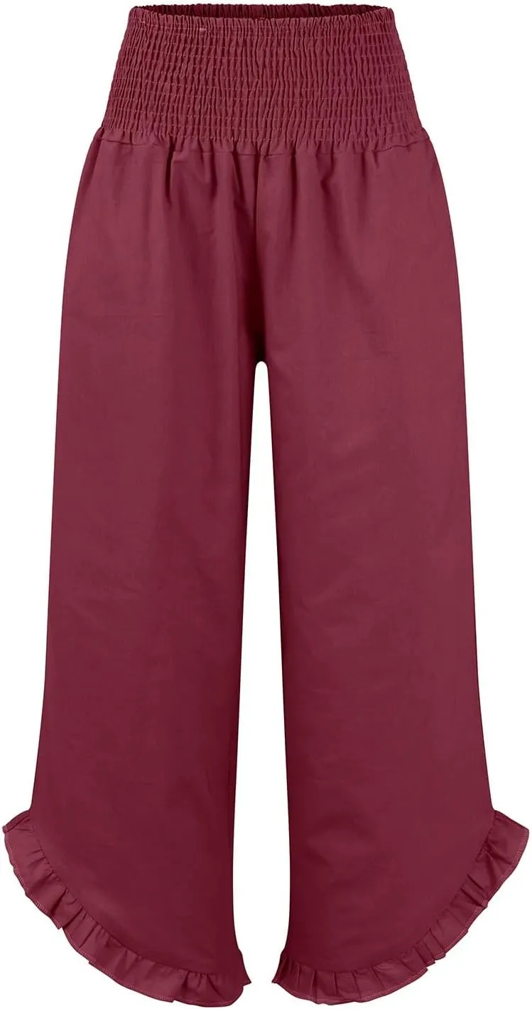 Women's Pants High Waisted Straight Leg Work,Womens Dress Sweatpants Petite, Linen Cotton Slit Baggy Waist