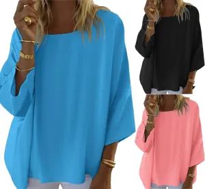 Women's Round Neck Stitching Solid Color 7-point Blouses