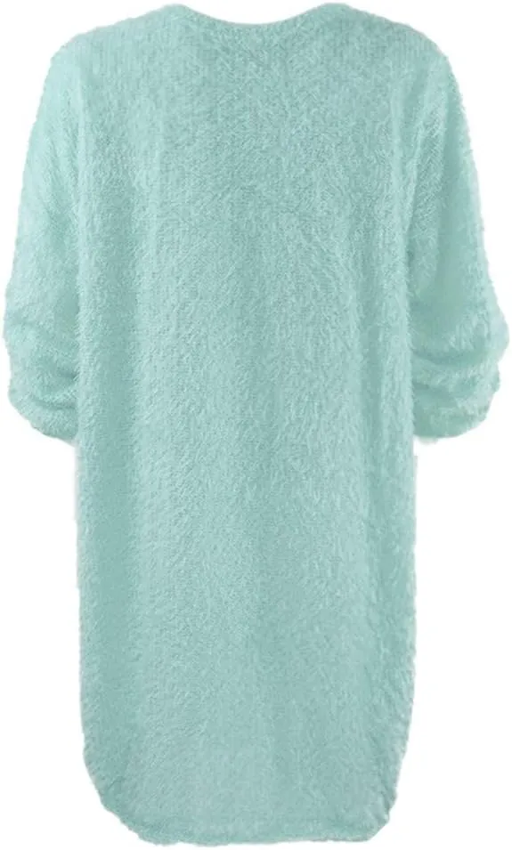 Women's Sweater Dresses Knee Length Cream Dress Trendy Plus Size Long Sleeve Crewneck Pullover