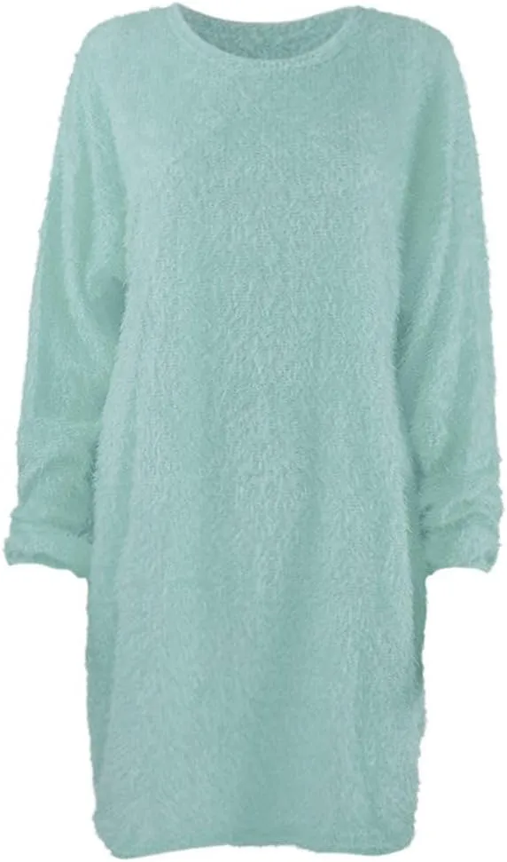 Women's Sweater Dresses Knee Length Cream Dress Trendy Plus Size Long Sleeve Crewneck Pullover