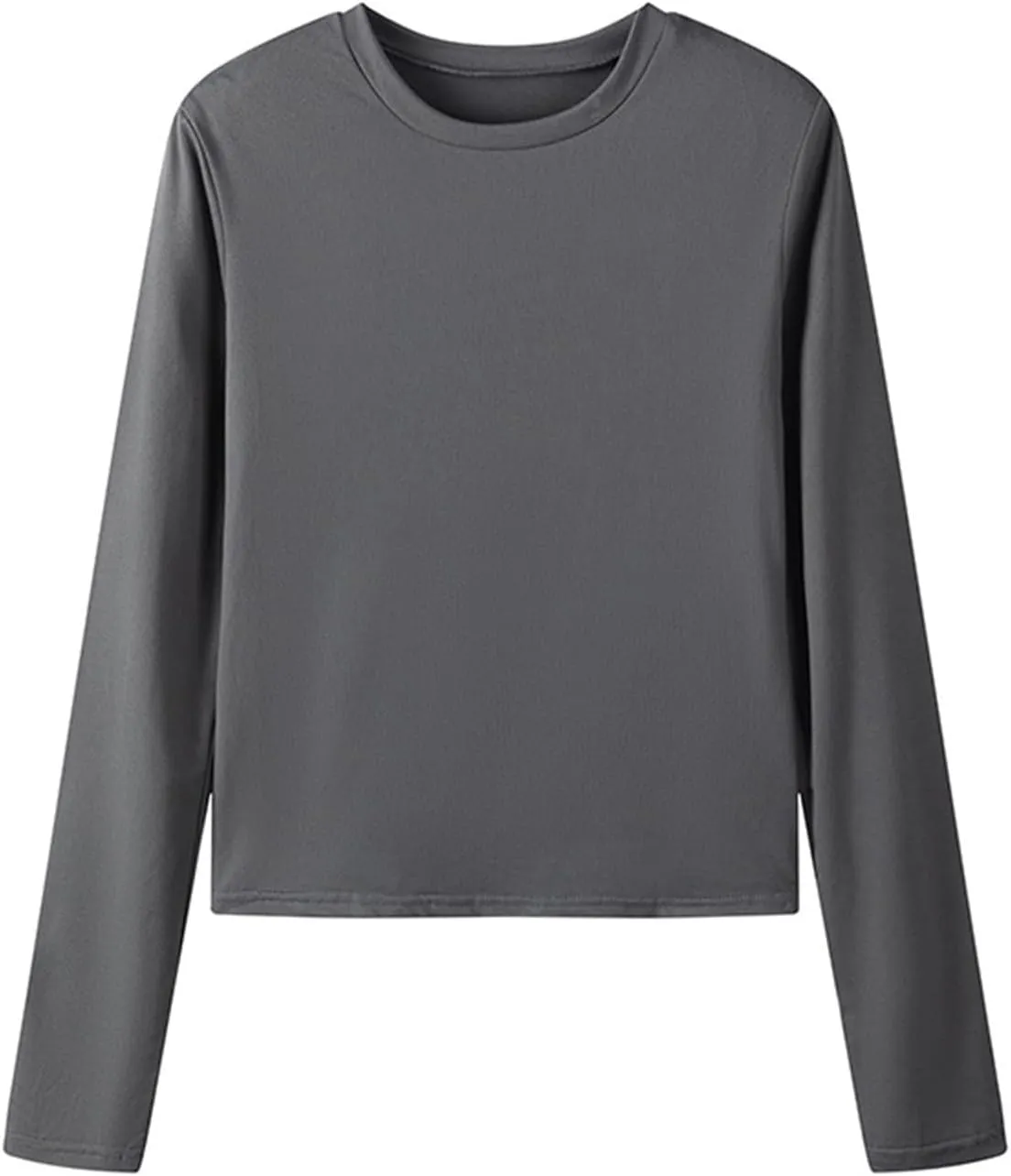 Womens Tops Trendy Solid Color Pullover Casual Long Sleeve Shirts Crew Neck Slim Stretch Clothes 2024