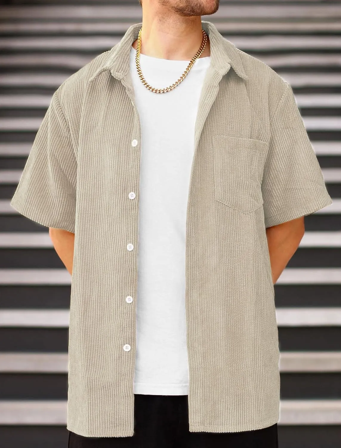 ZAFUL Men's Casual Chicago Contrasting Letter Print Short Sleeve Button Up Baseball Shirt