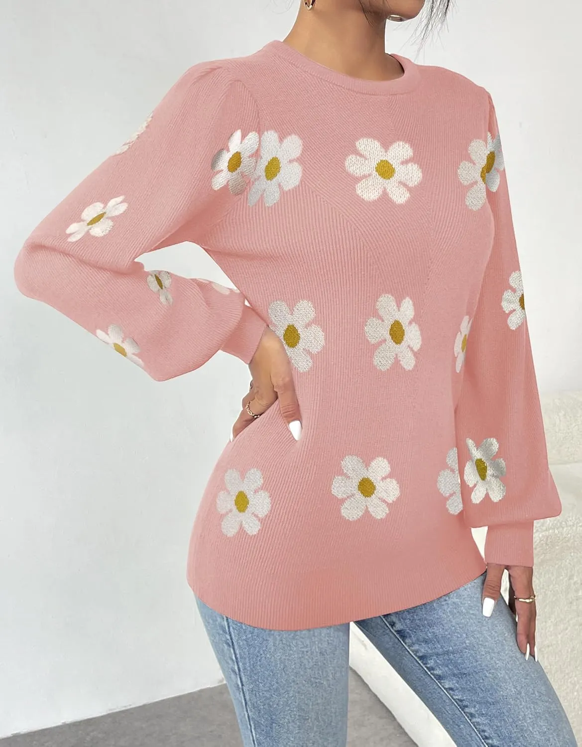Zeagoo Womens Sweaters Fall 2024 Fashion Trendy Long Sleeve Sweaters Ribbed Knit Winter Outfits Puff Pullover Jumper Tops