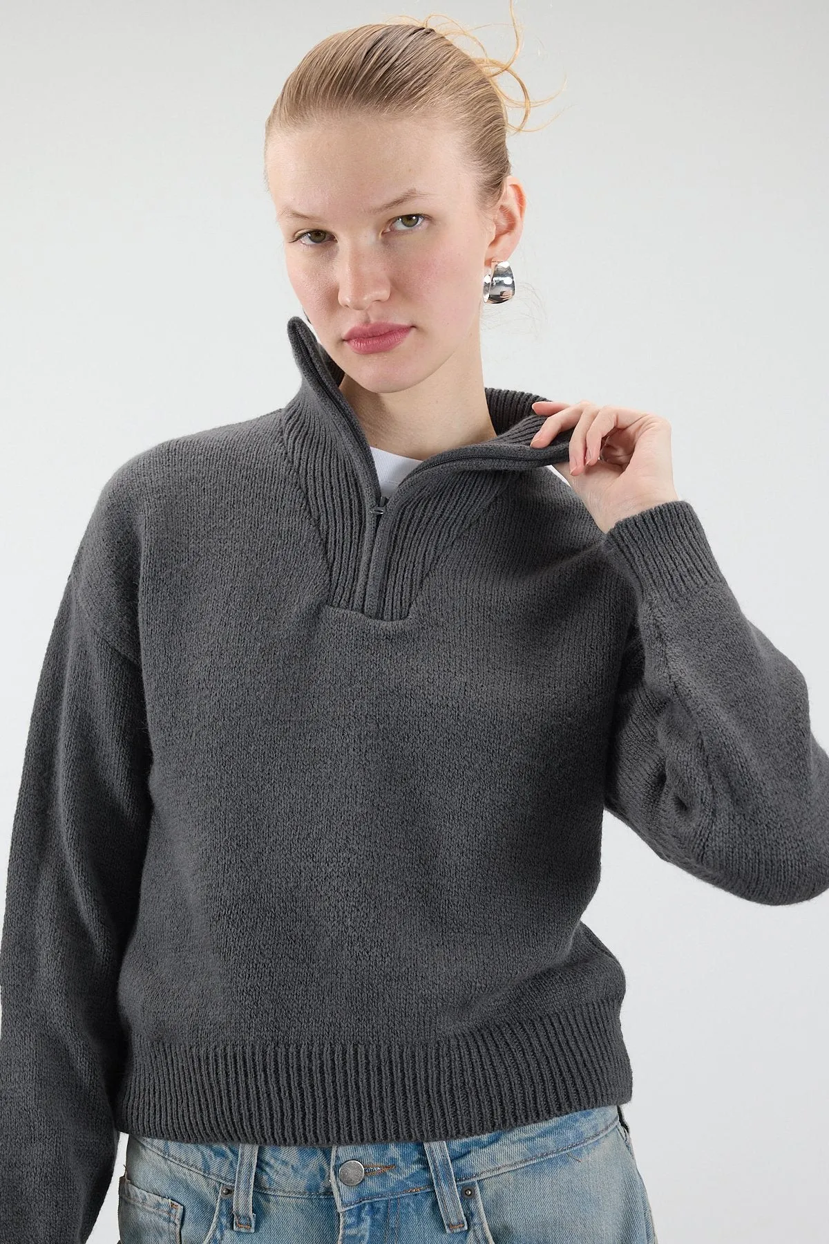 Zip Neck Knit Sweater